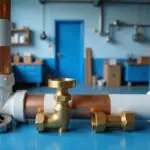 Copper and PVC pipes with brass fittings on a workbench